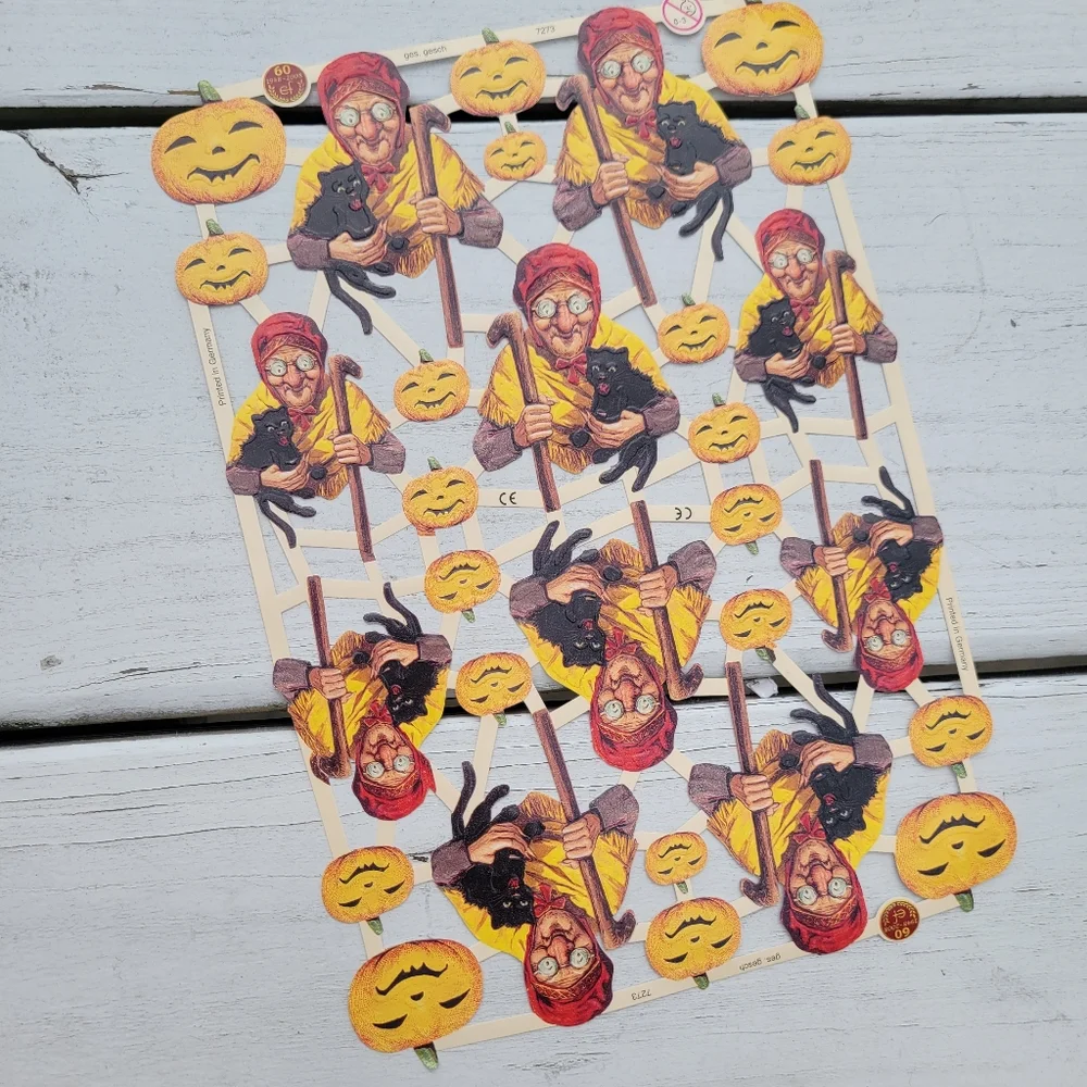 Germany Die Cut Halloween Cut-Outs Old Woman Witch Jack-O-Lantern Pumpkin FINAL